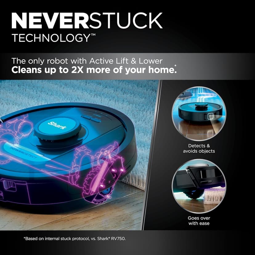 Shark PowerDetect Self-Empty Robot Vacuum with NeverStuck Technology, Auto Deep-Clean Carpets & Hardfloors, 30 Day Capacity HEPA Bagless Base, for Pet Hair, WiFi Black, AV2820S