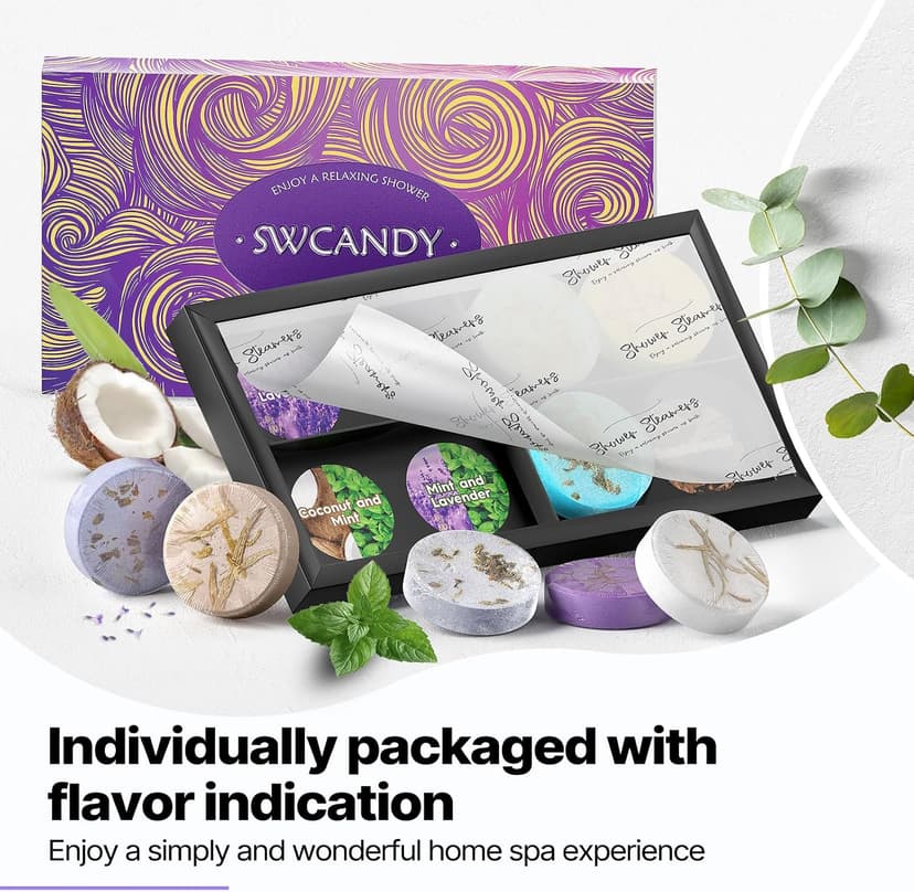Shower Steamers Aromatherapy Birthday Gifts for Women - SWCANDY 8 Pcs Stocking Stuffers White Elephant Gifts for Adults Mom Men Teen Self Care with Natural Essential Oils Relaxation Home SPA Christmas