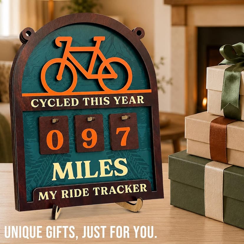 Wooden Yearly Riding Mileage Counter Home Decor, Cyclists Gifts for Men, Bike Mileage Tracker Miles Cycled This Year Tracker Sign Cycling Cool Gifts for Cyclists Men B0H83MDJ3R