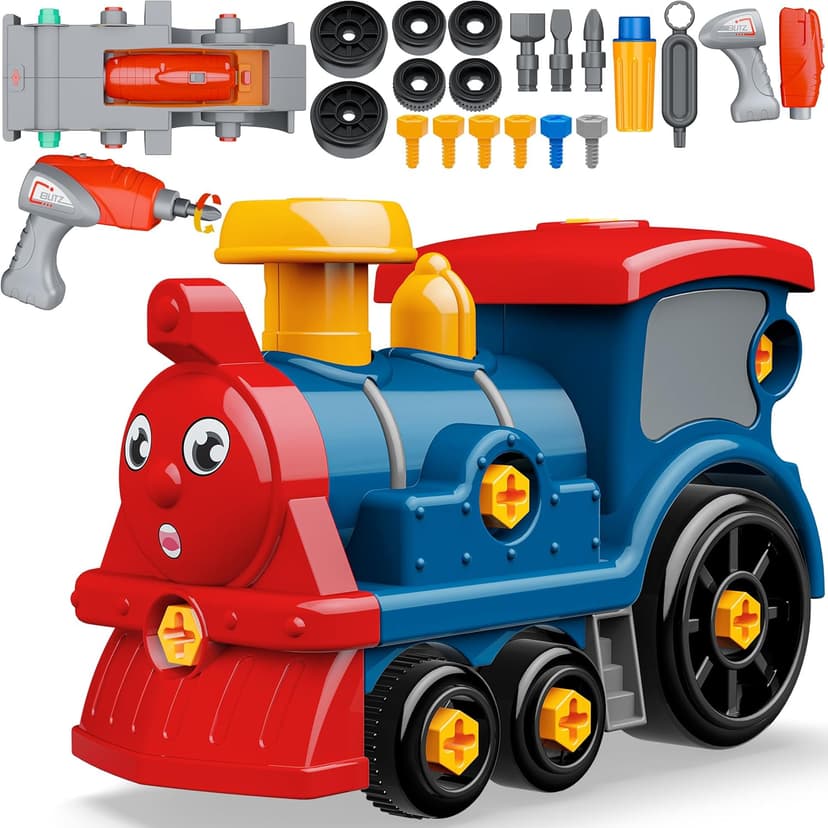 BASUN Toddler Take Apart Toy Set with Electric Drill, DIY Electric Train Assembly, STEM Building Learning Toys, Xmas Gifts for 3-8 Year Old Boys & Girls