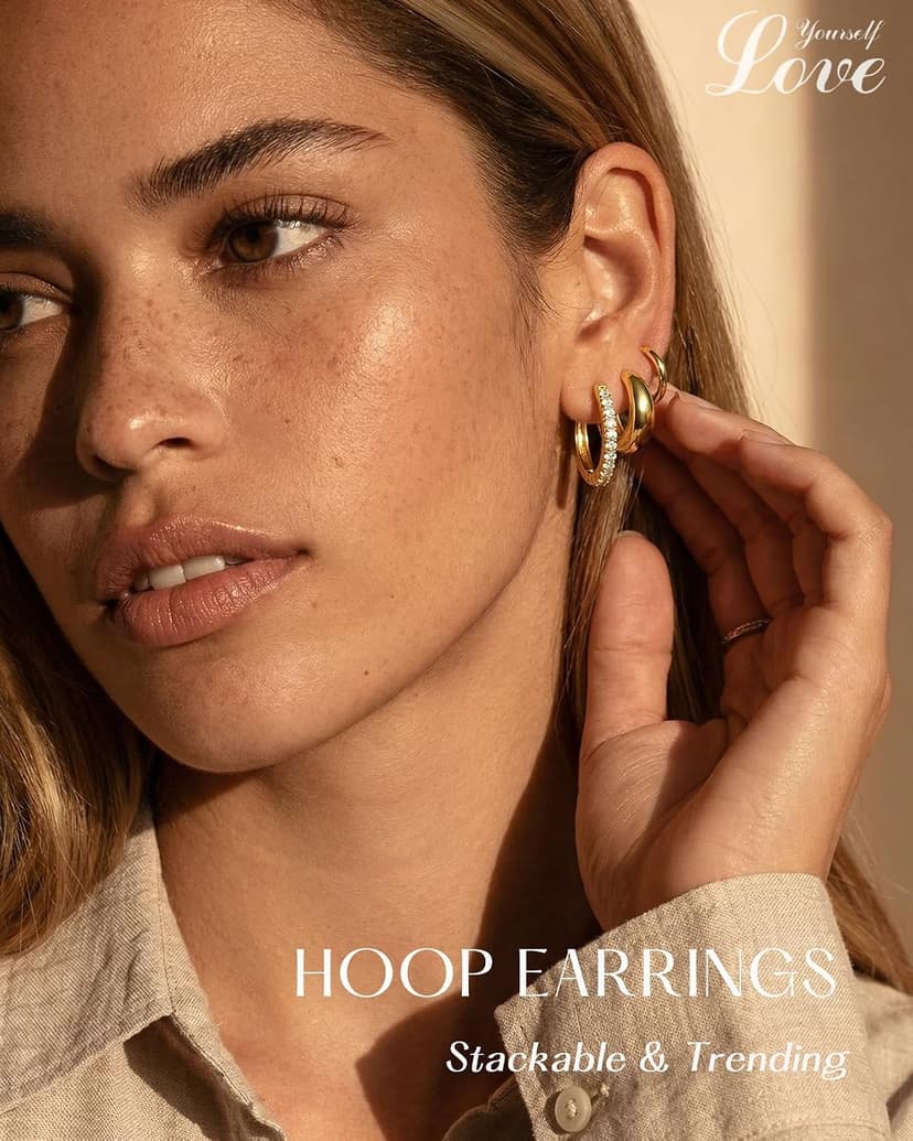 Hypoallergenic Small Hoop Earrings, Lightweight Comfortable Huggies, Non Tarnish, Multiple Piercing Set, Great Gift for Women 9 Pairs Gold Huggie Hoop Earrings for Women, 14K Gold Plated Stackable Set B0GKFRTLQ8