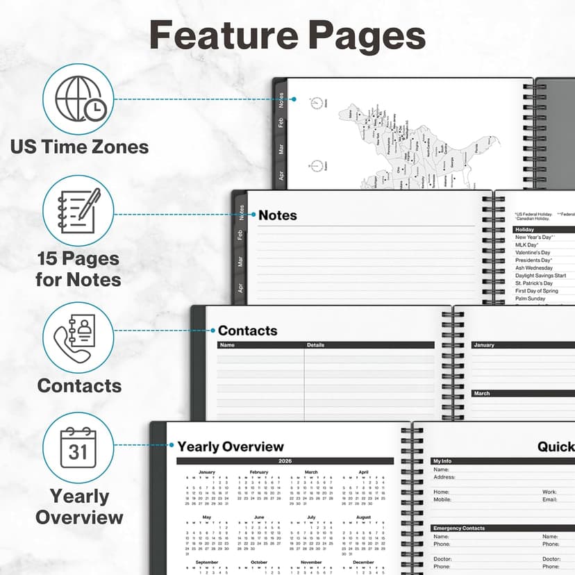 Dunwell 2026 Planner Book 8.5x11, Weekly Monthly Calendar, Jan to Dec, Large Daily Organizer with Laminated Tabs, Bookmark, Notes Section & Stickers