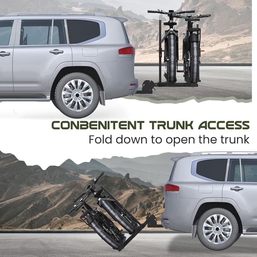 Bike Rack for Car,200lbs Capacity for 2 EBike with Anti Theft Lock Foldable Tilt Design Hitch Bike Rack,Up to 5-Inch Fat Tire for 2'' Receiver