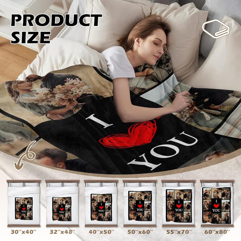 Custom Couples Blanket with Photos, Customized Photo Blanket I Love You Christmas Birthday Gifts for Wife, Husband, Him/Her Personalized Valentines Blanket Gifts for Boyfriend Girlfriend B0FQC3S2S8