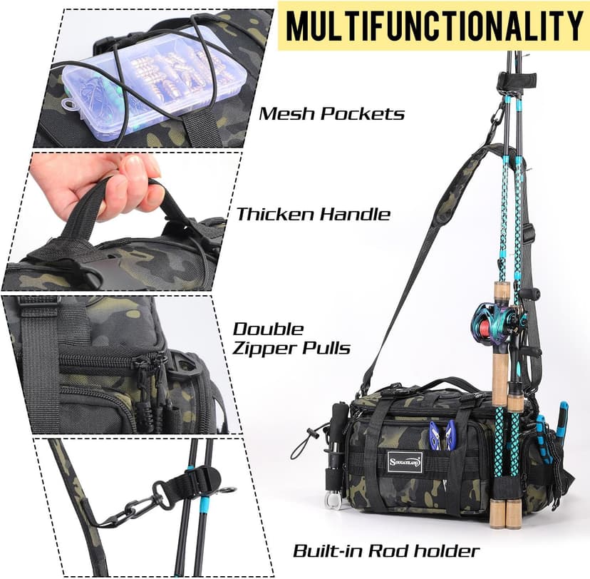 Sougayilang Fishing Tackle Bags with 3600 Tackle Tray - Fishing Tackle Storage Bags for Saltwater or Freshwater Fishing Gear - Padded Shoulder Strap - Tackle Box Bag Fishing Bag(Green)