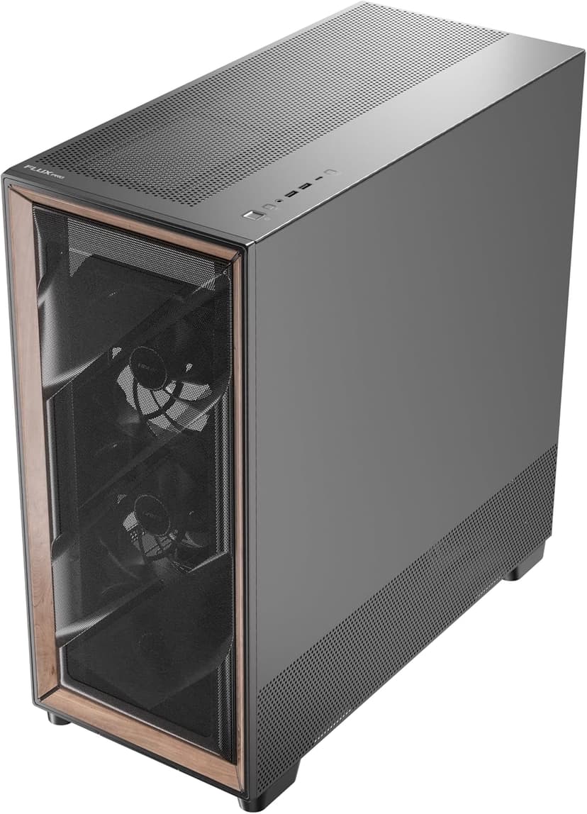 Antec Flux Pro, 6 x PWM Fans Included, High-Airflow Front Panel with Walnut Wood, iShift PSU 90° Mount, USB3.0 x 2, Type-C, 420mm Radiator Support, Temp. Display, Full-Tower E-ATX PC Case