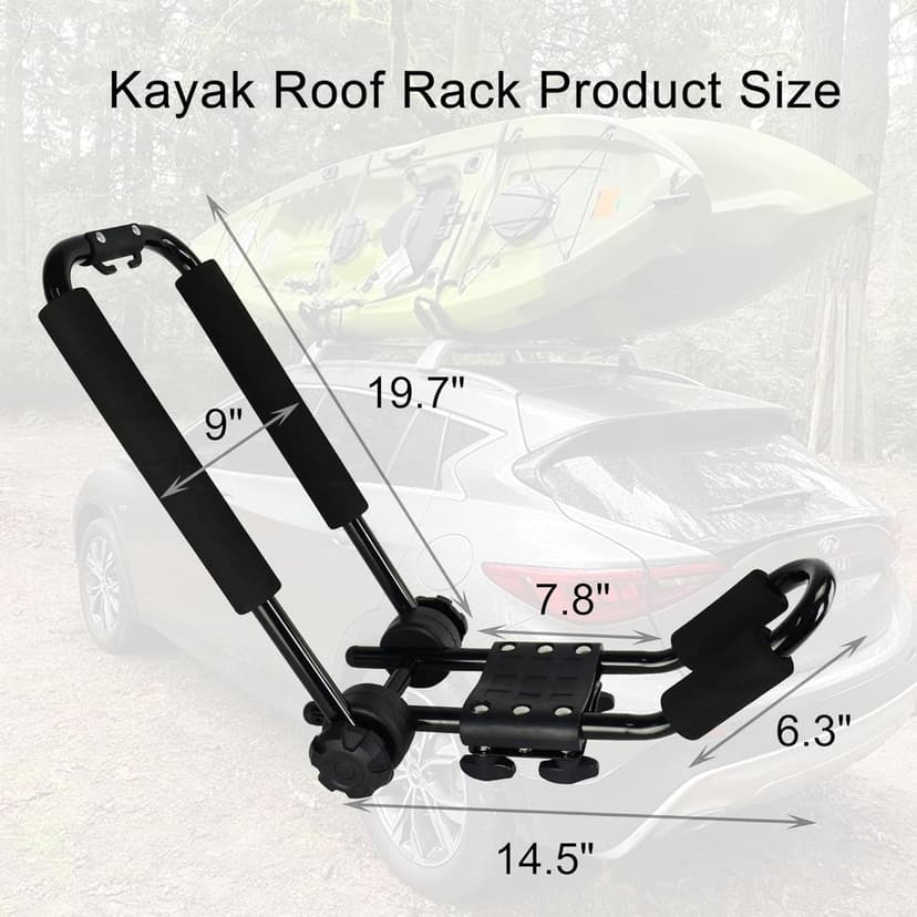 Folding Kayak roof Rack Adjustable for Kayak/Canoe/SUP,J-Bar Rack on Roof Mounting On SUV, Car and Truck Crossbars. (23-krf-1)