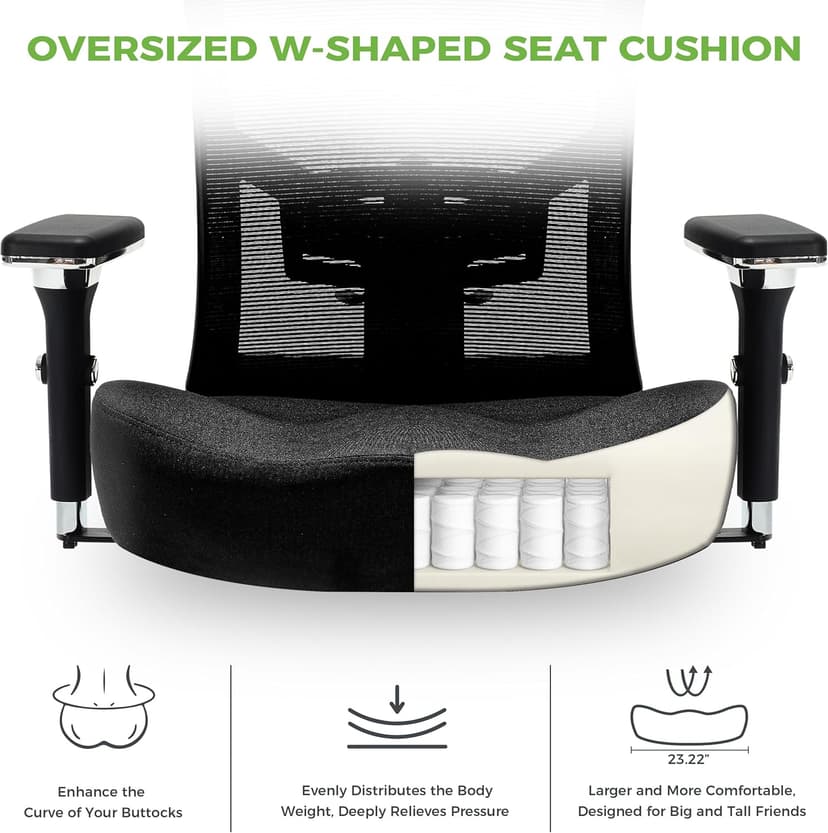 Big and Tall Office Chair 700lbs with Ergonomic W Wide Thick Seat Cushion, Oversized Mesh Desk Chair with Adjustable Lumbar Support, Computer Chair with Upgraded 4D Armrests
