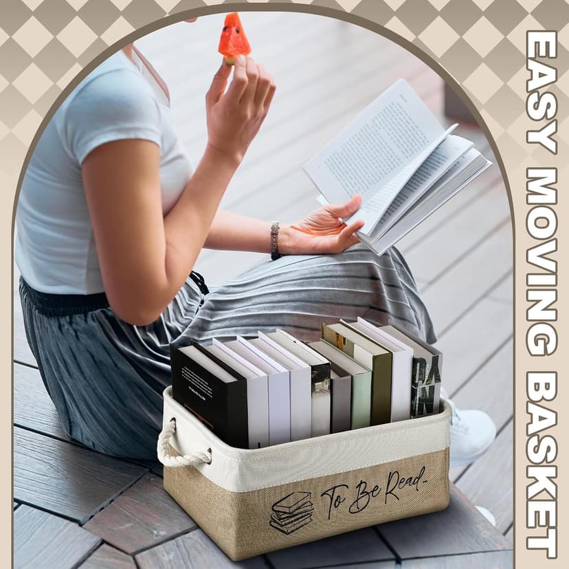 Gift for Book Club Members, To Be Read Organizer, Linen Canvas Bin with Handles for Reading Accessories Bookworm Decor Marsui 1 Pcs TBR Basket Book Lover Gifts for Women Book Storage Bin Bookish B0DSPS3KRY