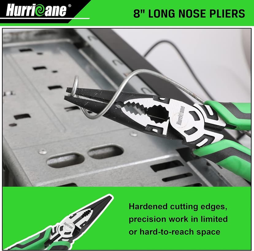 HURRICANE 3-Piece Pliers Set - Heavy-Duty with 8-Inch Linesman, Needle Nose Pliers and 6-Inch Diagonal Cutters for Basic Repair