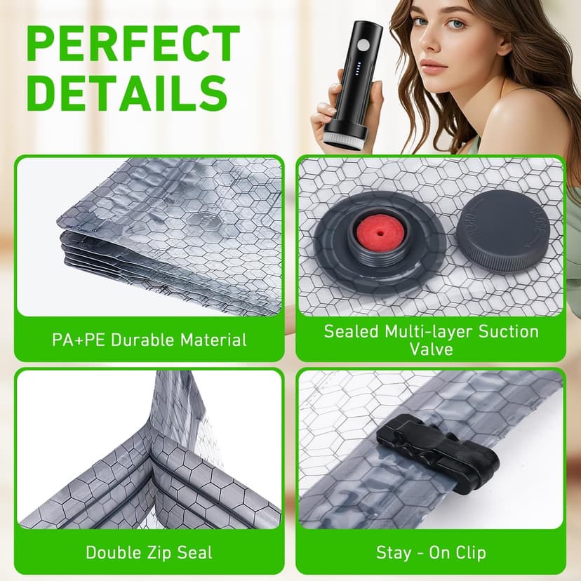 Vacuum Seal Bags for Clothing with Wireless Electric Pump - Travel & Home Use, 15 Pack Ideal Space Saver Vacuum Storage Bags, Travel Vacuum Bags for Luggage