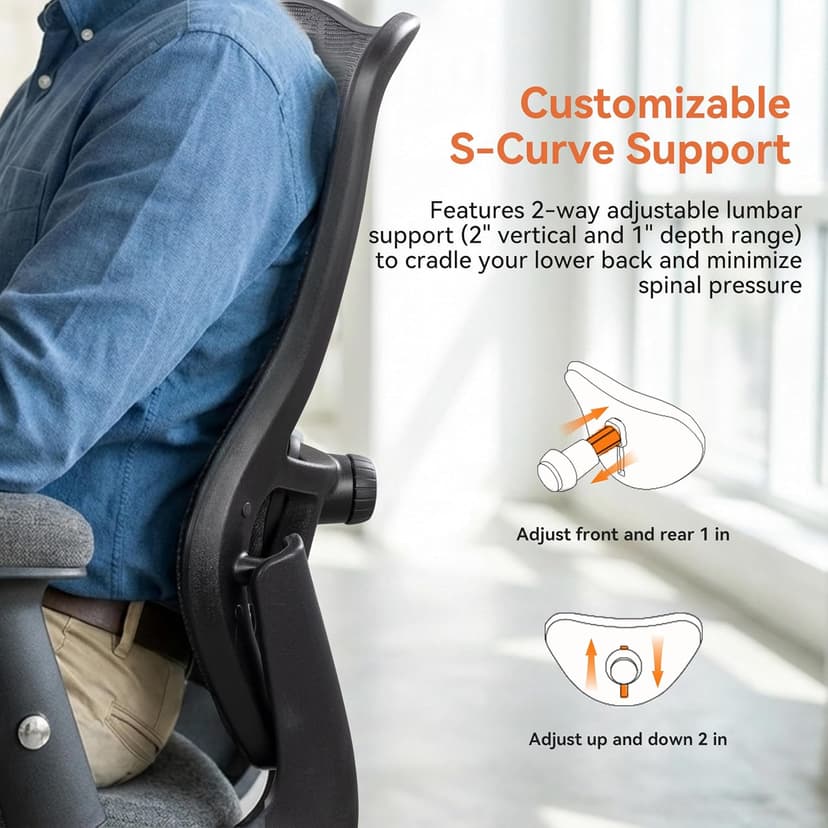 Office Chair 500lbs Big and Tall Ergonomic Mesh Desk Chair Heavy Duty with 24" Extra Wide Seat Adjustable Lumbar Support & Flip-Up Arms for Large Body Types (Dark Gray)