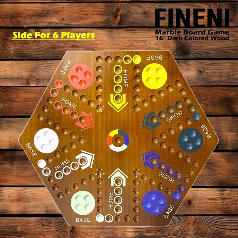 Wooden Board Games, Marble Board Game Original with Dual Sides Fast Track Board Game for 2 to 6 Players, Double Side Marble Game, 6 Colors 30 Marbles Set and 6 Color 6 Dice,Pouch (16" Dark)
