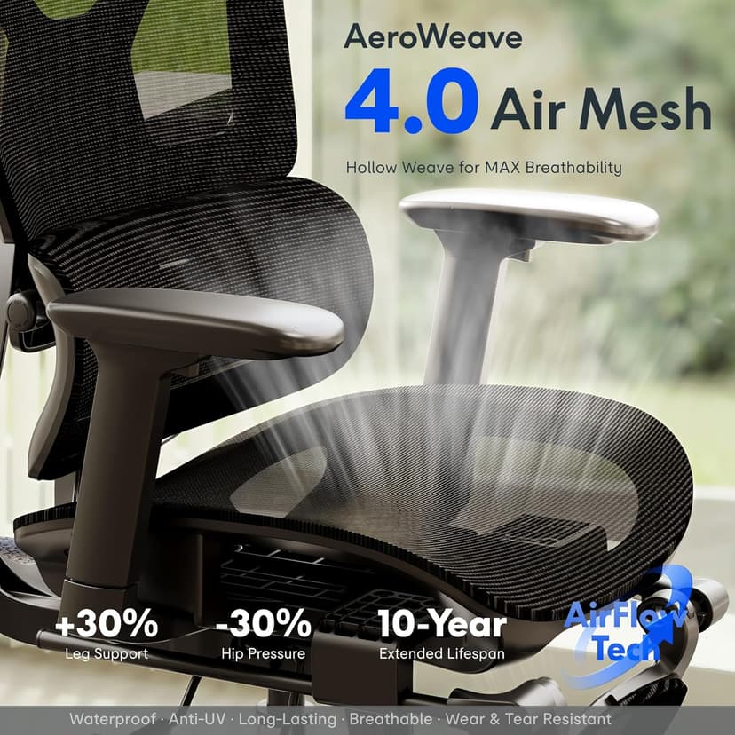 FLEXISPOT ErgoX Premium Ergonomic Office Chair with Footrest - Adjustable 3D Armrests, Dynamic Lumbar Support, Recline & Tilt Function, Mesh Seat, for Home & Office Use, Black