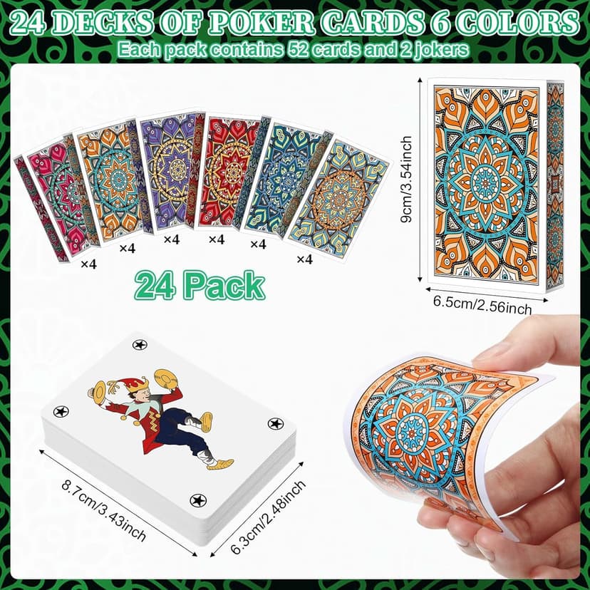 Zubebe 24 Pack Decks of Nertz Card Game Bulk Standard Playing Cards Mandalas Theme Playing Card Multiplayer Solitaire Cards Compatible with Poker, Blackjack, Rummy, Go Fish, Bridge (6 Colors)