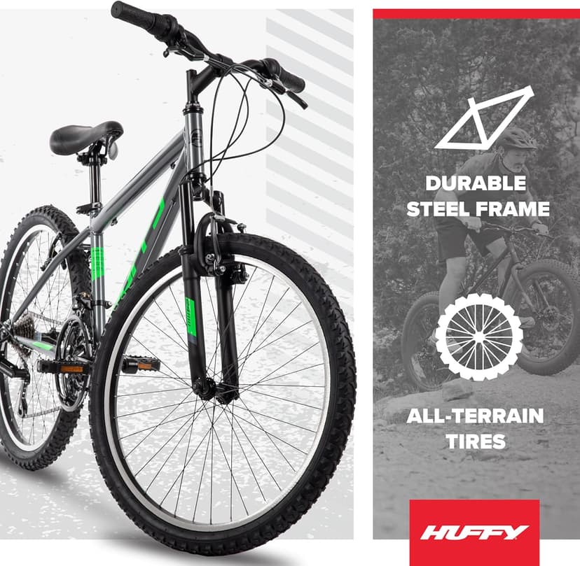 Huffy Stone Mountain Bike for Men and Women, 20”/24”/26”, 6-Speed (20”) or 21-Speed, Front or Dual Suspension (Varies), Multiple Colors, Adjustable Saddle, Shimano Equipped, All-Terrain Tires