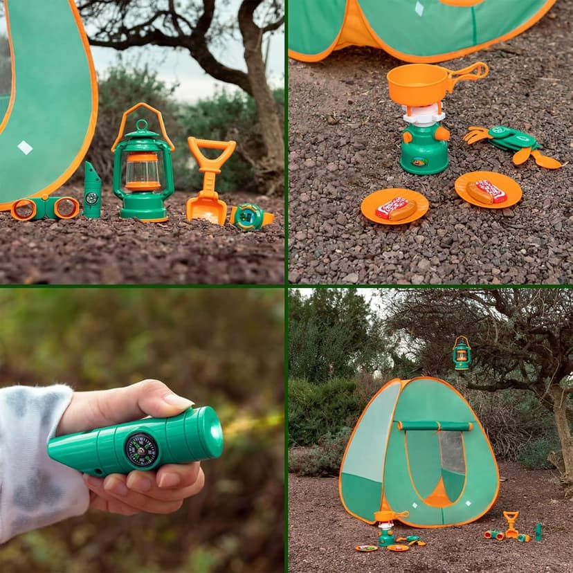 FUN LITTLE TOYS Pop Up Play Tent with Camping Gear and Tools Set, Outdoor Toys for Kids B07KKB4LFM