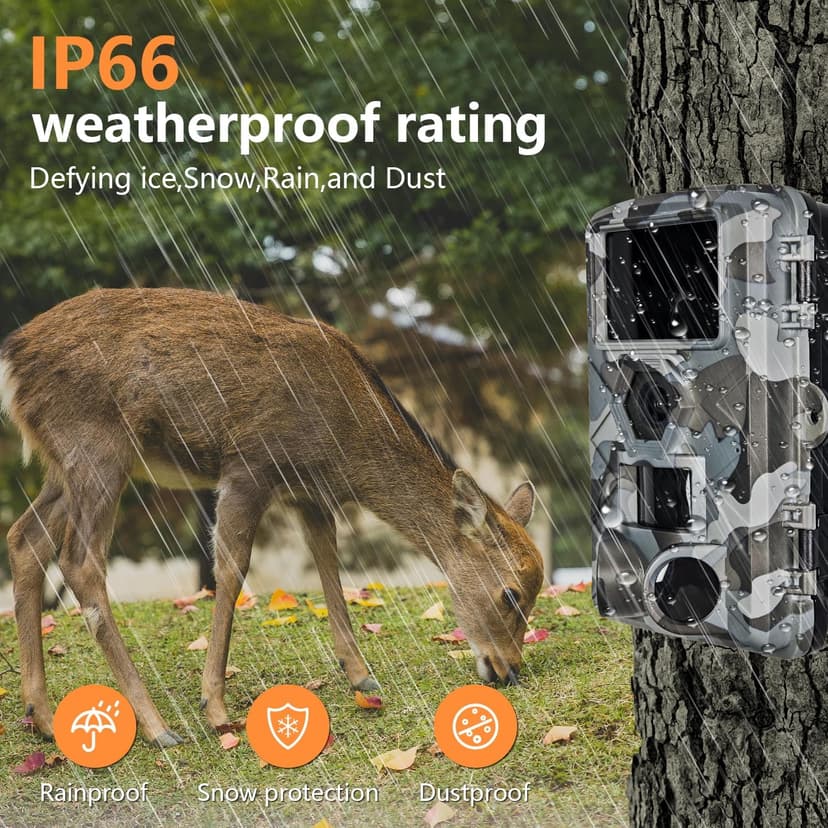 Trail Camera, 60MP Hunting Camera with WiFi, 32GB TF Card, Night Vision, Motion Activated, IP66 Waterproof, 120°Wide-Angle for Deer Scouting or Home Security, APP Control, H.264 MP4 Video