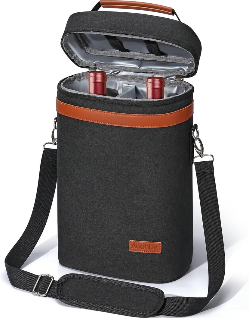 2 Bottle Wine Bag Wine Cooler Carrier Wine Gift Tote Bag, Leakproof & Insulated Bottle Bags for Travel, BYOB, Beach, Dinner, Party, Christmas Gifts for Wines Lovers Women Men - Black