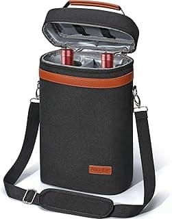 2 Bottle Wine Bag Wine Cooler Carrier Wine Gift Tote Bag, Leakproof & Insulated Bottle Bags for Travel, BYOB, Beach, Dinner, Party, Christmas Gifts for Wines Lovers Women Men - Black