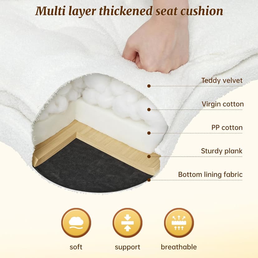 DurayLoly Ergonomic Cross Legged Chair 360° Swivel Meditation Chair with Wheels, Height Adjustable Seat for ADHD, Strong Lumbar Support,Home Office Furniture, Teddy Fabric,White
