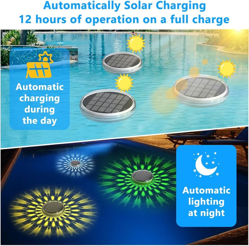 Solar Rechargeable Floating Pool Lights(2 Pack), Pool Lights That Float with Remote Control, 9 Lighting, Timing Mode, IPX7 Waterproof for Inground Pool, Bathroom, Bathtub, Pool Party