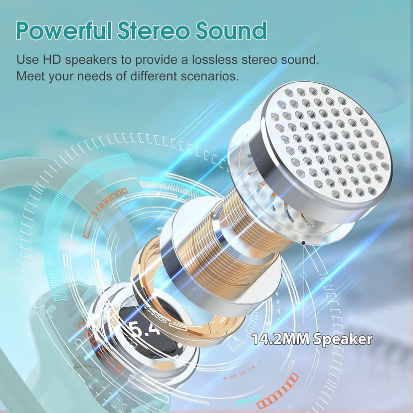 Wireless Earbuds, Headphones Sport Bluetooth 5.4, Over Ear Buds with ENC Noise Canceling Mic, Deep Bass Stereo Earphones with Hook, 50H, LED Display, IP7 Ear Buds for Workout Running, Light Green