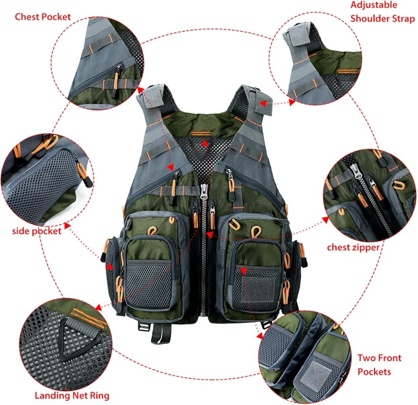 Obcursco Fly Fishing Vest for Men and Women with Breathable Mesh, Trout Fishing Gear, for Outdoors Stream Fishing