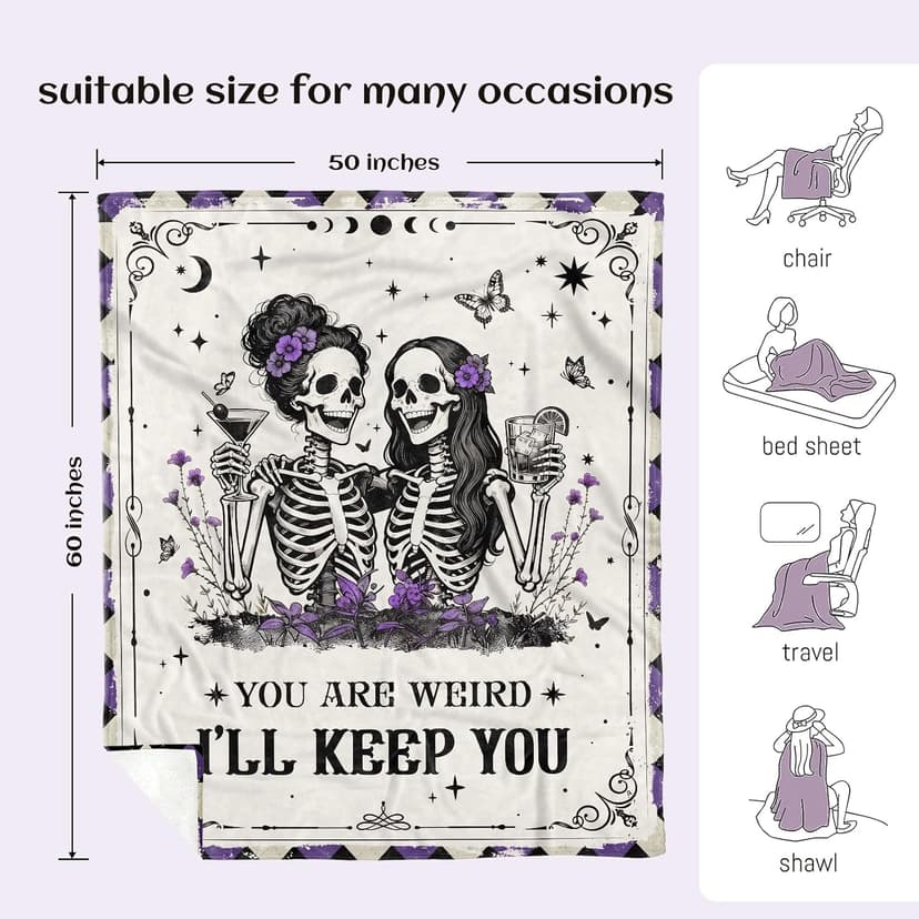 Gothic Best Friend Blanket,Gothic Funny Gift for Sister,Besties, BFFs, and Weird Friends,60"x50" Best Friend Birthday Gifts for Women,Best Friend Blanket Gifts for Women B0GSQN1SP4