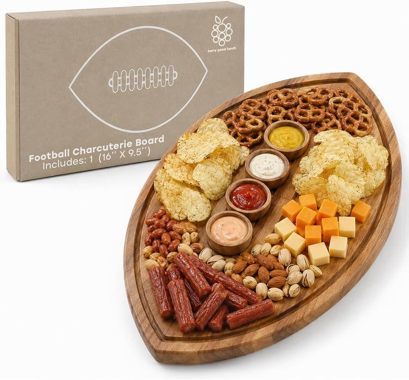 Solid acacia wood, not bamboo, football shaped cutting board. Football gifts for women, coaches, and tailgate hosts. American Football Charcuterie Board 16X9.5 Inch, Game Day Hosting Tray B0F4PNFBW6
