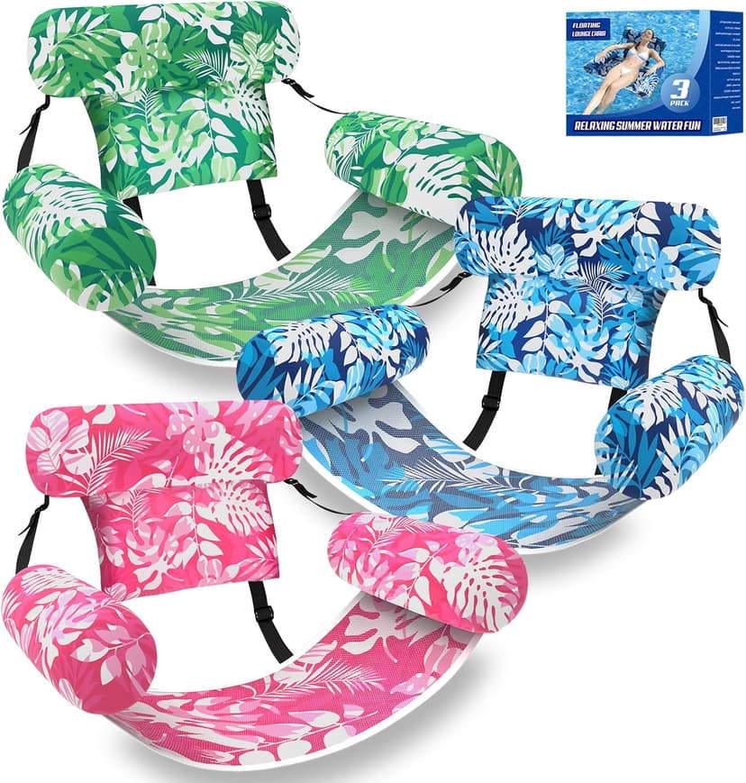 3 Pack Pool Floats Adult, Adjustable Heavy Duty Inflatable Pool Floats Chair, Portable Pool Float Lounger for Adults & Kids, Pool Floaties Noodles for Summer Pool Beach Lake Party Relaxing Fun