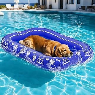 60''x42'' Pool Float for Dogs, Non-Slip Pet Floating Mat for Pool, Extra Large Inflatable Raft for Small/Medium/Large Dogs Up to 200lb, Lake & River - Heavy-Duty PVC, Scratch-Resistant Design