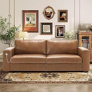 Hanherry Faux Leather 89" Sofa for Living Room, Modern Comfy Sofa with Medium Firm Seat Cushion, Removable Cover,Wide Armrest,USB/Type-C Port,Couches for Small Space,Apartment