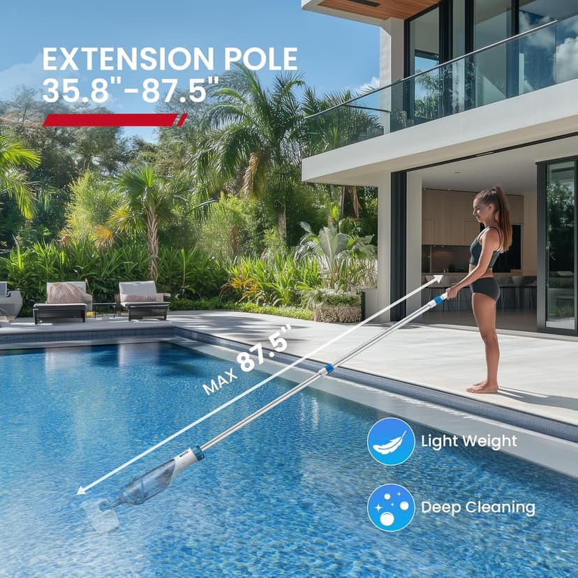 ENHULK Pool Vacuum for Above Ground Pools, 2025 Upgraded 13.4" Wide Head & Telescopic Pole, 18.5 GPM Suction, 60 Min Runtime, Cordless Handheld Rechargeable Pool Cleaner for Inground Pools (Blue)