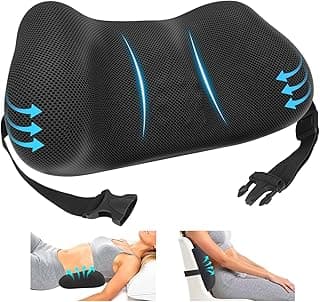 Lumbar Support Pillow for Office Chair, Memory Foam Lower Back Support, Ergonomic Lumbar Pillow with Adjustable Strap, Breathable Cover (Black)