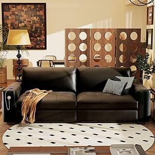 Hanherry Faux Leather 89" Sofa for Living Room, Modern Comfy Couch with Medium Firm Seat Cushion, Removable Cover,Wide Armrest,USB/Type-C Port,Couches for Small Space,Apartment