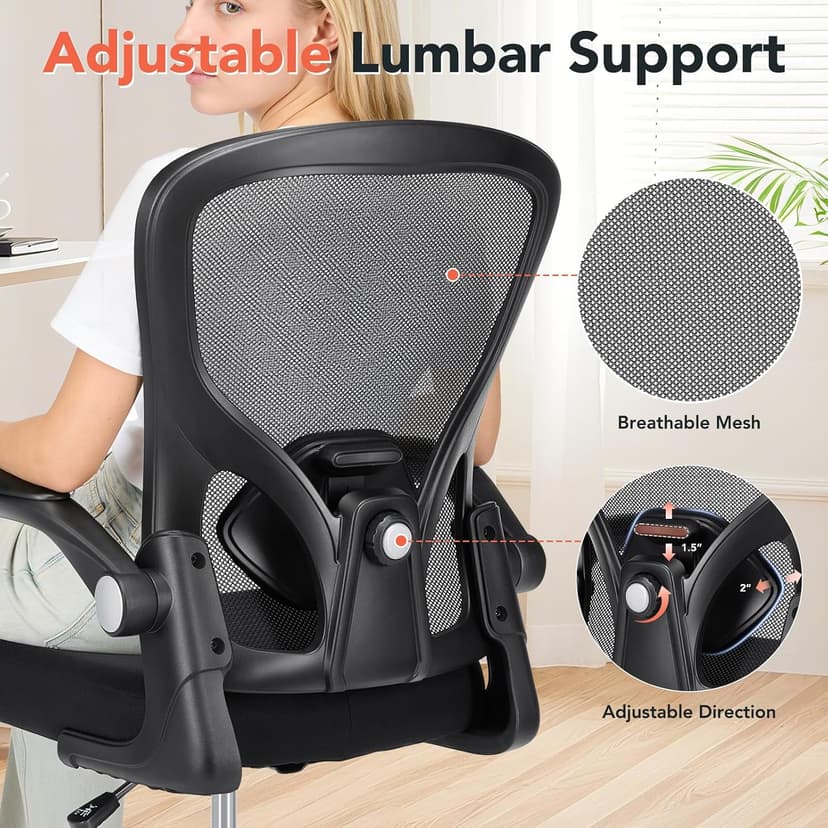 Drafting Chair, Tall Office Chair for Standing Desk, Mesh High Desk Chair with Flip-Up Armrests, Ergonomic Office Chair with Lumbar Support, Adjustable Footrest Ring Studio Chair, Black