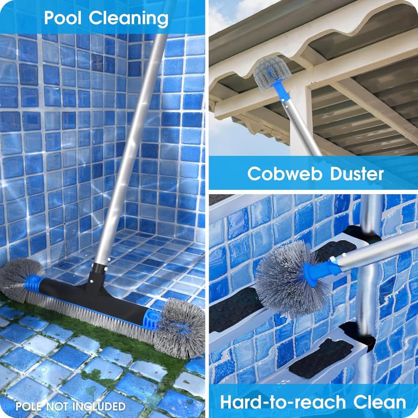 20'' 2 in 1 Pool Brush Head Cobweb Duster Heavy Duty Pool Cleaning Detachable Round Brush with EZ Clip & Wavy Nylon Bristles for Inground Pool & Above-Ground Pool (Without Pole)
