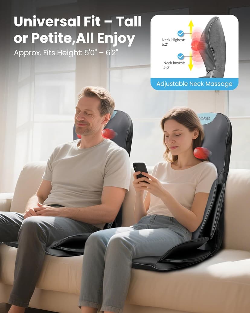 COMFIER Shiatsu Neck & Back Massager with Heat, Full Back Coverage Massage Chair Pad with 4D Kneading & Adjustable Neck Nodes, Waist & Hip Compression, Mother Day Gift for Mom