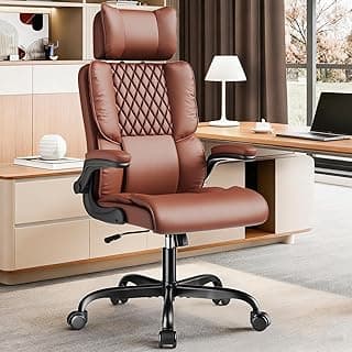 Sytas Executive Office Ergonomic Chair with Adjustable Headrest, PU Leather Desk Chair, High-Back Swivel Task Chair for Home Office, 135° Reclining, Brown