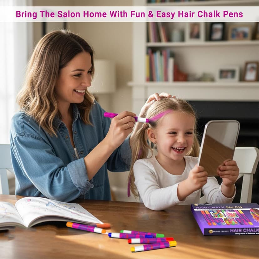 Desire Deluxe Hair Chalk for Girls Makeup Kit of 10 Temporary Colour Pens Gifts, Great Toy for Kids Age 5 6 7 8 9 10 11 12 13 Years Old, "Blue,Green,Grey,Pink,Purple