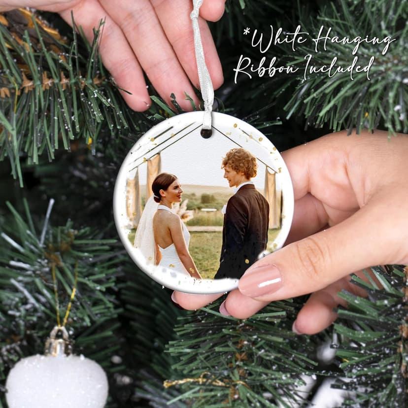 Personalized Our First Christmas as Mr and Mrs Double-Sided Ornament 2025, Custom Photo Ceramic Ornament, First Christmas Married Keepsake, Wedding Gift for Newlywed Couple
