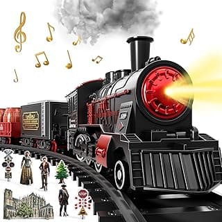 DULONIME Train Set for Toddlers 2-4, Electrical Trains with Track, Smoke, Light, Sound and Scene, Christmas Train Sets for Around The Tree, Christmas Birthday Gifts for Boys Girls 3-8 Years Old