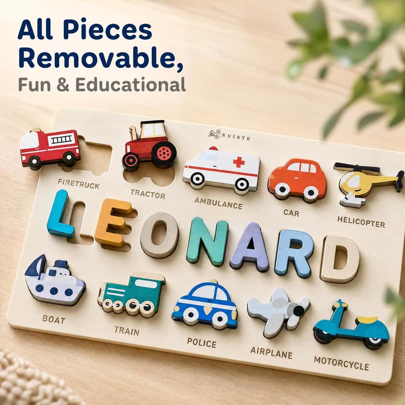 Personalized Name Puzzle for Toddlers 1-3 | Custom Wooden Baby Gift | 1st Birthday, Baby Shower & Easter | Montessori Learning Toy | Nursery Decor for Boys & Girls - Set 5 B0D4KLXXHC