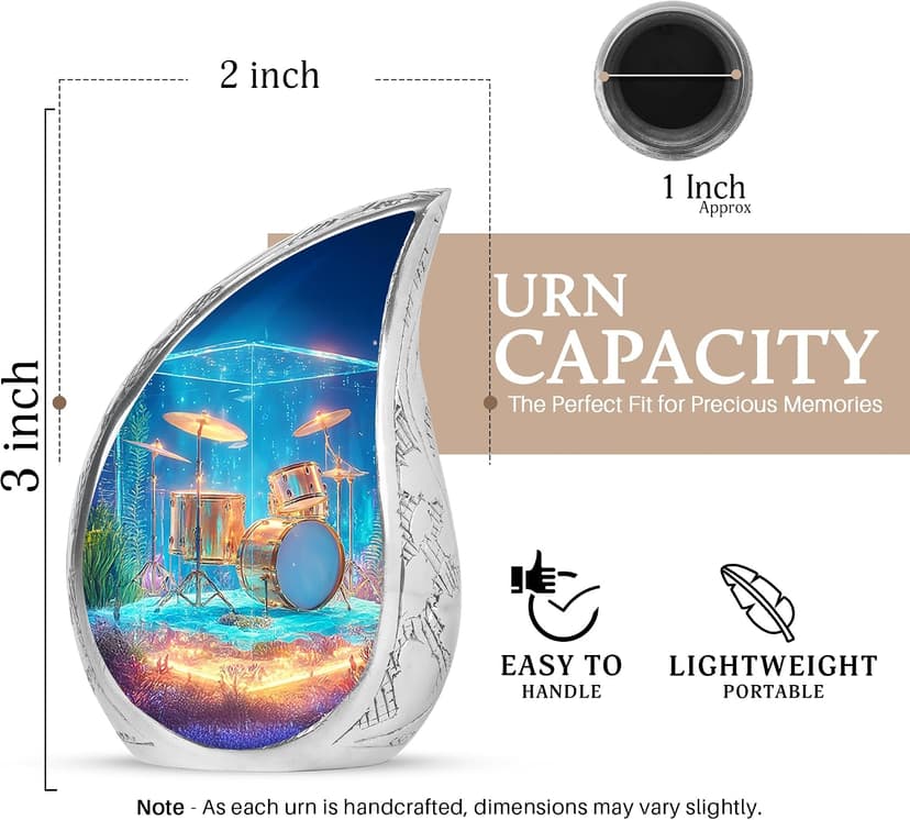 Underwater Drum Burial Urns for Ashes Cremains, Keepsake Funeral Urns for Ashes Adult Male & Female, Blue Cremation Urn for Daughter, Memorial Gifts for Loss of Mom, 3 Inch B0G9TBW455