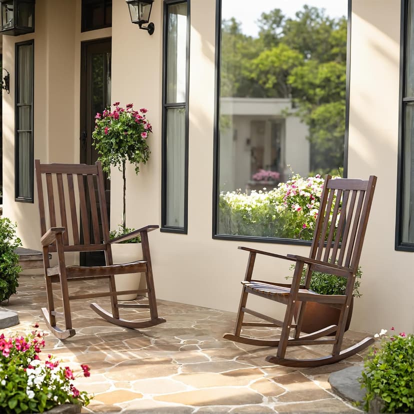 Greesum 2 Piece Acacia Rocking Chairs,Outdoor Bistro Furniture Set Pure Wood Framed for Porch, Lawn Garden, Deck,Brown
