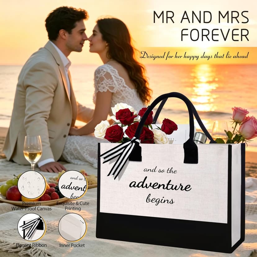 Jumway Wedding Gifts Basket, Gifts for Bridal Shower Engagement Wedding and Married Couples Anniversary - Tote Bag Ceramic Marble Coffee Mugs Gift Set Black B0GWR74CJC