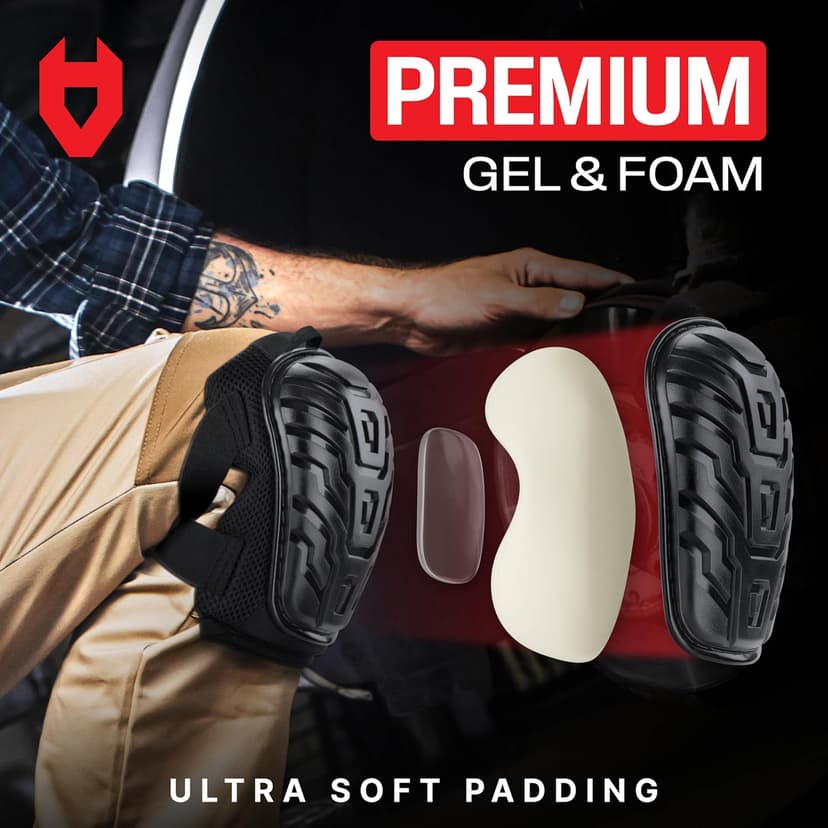 NoCry Professional Gel Knee Pads for Work with Soft Foam and Gel Cushion — Heavy Duty Cap, Reinforced Adjustable Straps, Military-Grade Rivets and Built-in Hang Loops — Perfect for Construction