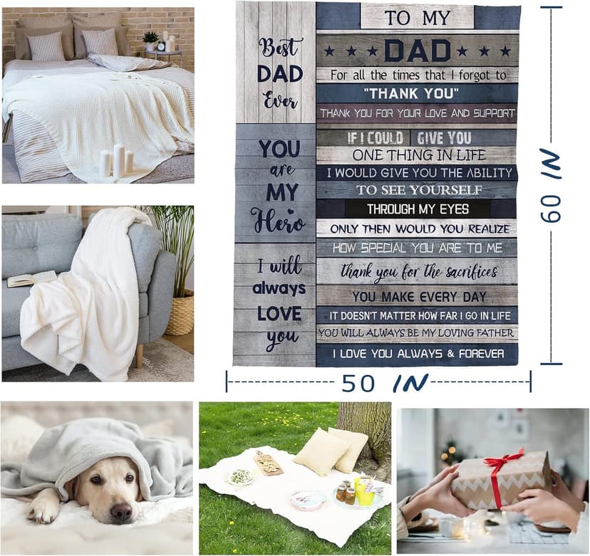 Yamco Dad Birthday Gifts Blanket - Dad Gifts from Daughter Christmas 60"x50" Blankets - Father Birthday Gifts for Dads Who Wants Nothing - Fathers Day Presents from Son - Best Daddy Ever Gift Ideas