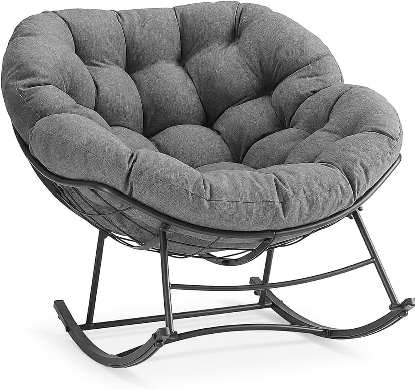 OLIXIS Outdoor Rocking Chair with 5.5" Thick Cushion, Oversized Egg Lounge Chair with Water-Repellent & UV-Resistant Fabric, 450 Lbs Heavy Duty for Patio, Living Room, Garden, Bedroom, Gray